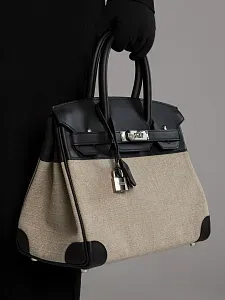 Hermès Cумка Birkin 30 Black Ficelle Toile Swift Palladium Hardware - фото 2