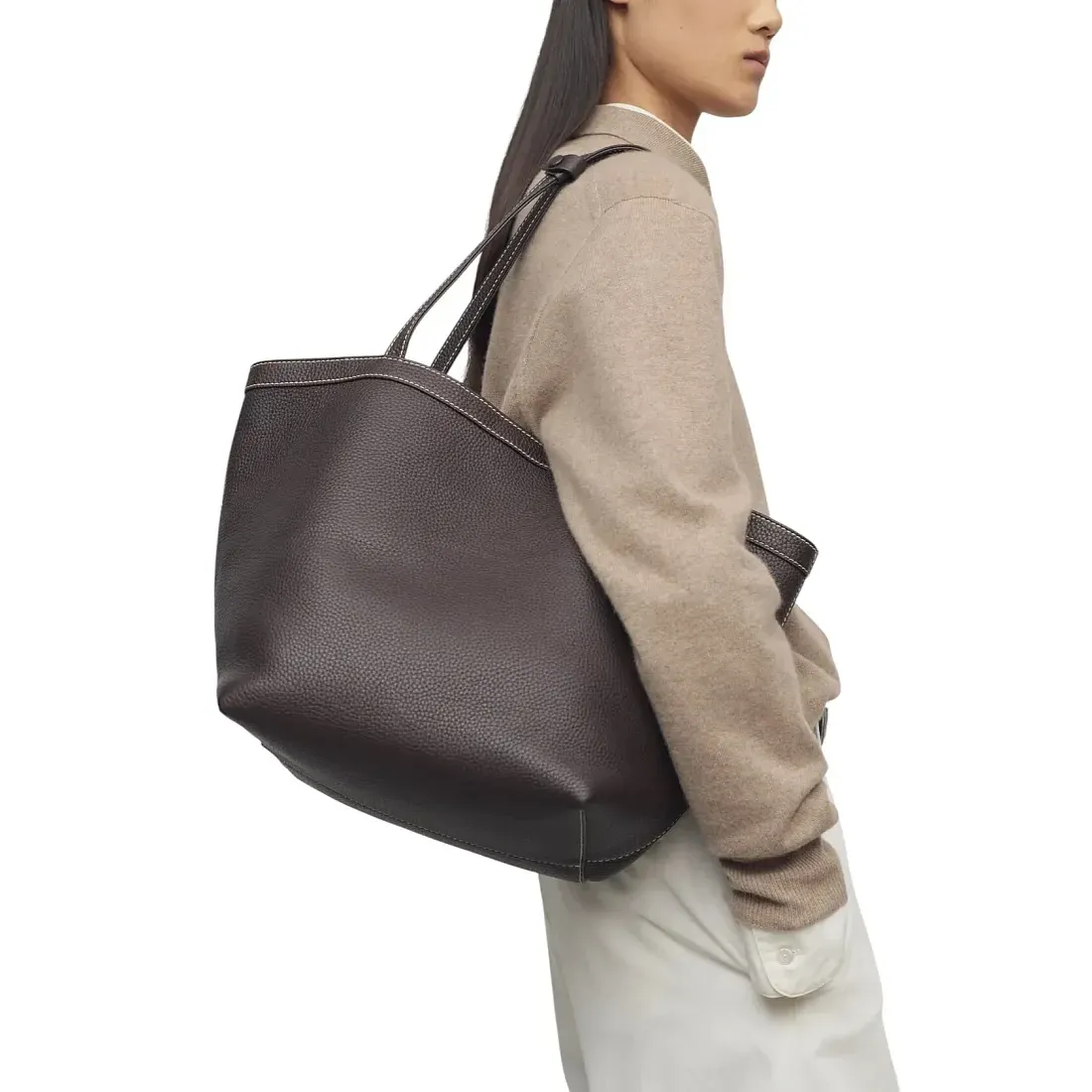 The Row Сумка Park Tote Three Stitch Black из кожи Dark Brown / Ecru - фото 2