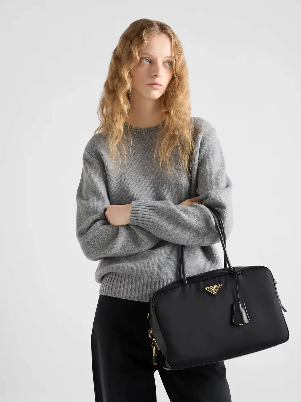 Prada Большая сумка с верхними ручками из Re-Nylon и кожи с замком - фото 2