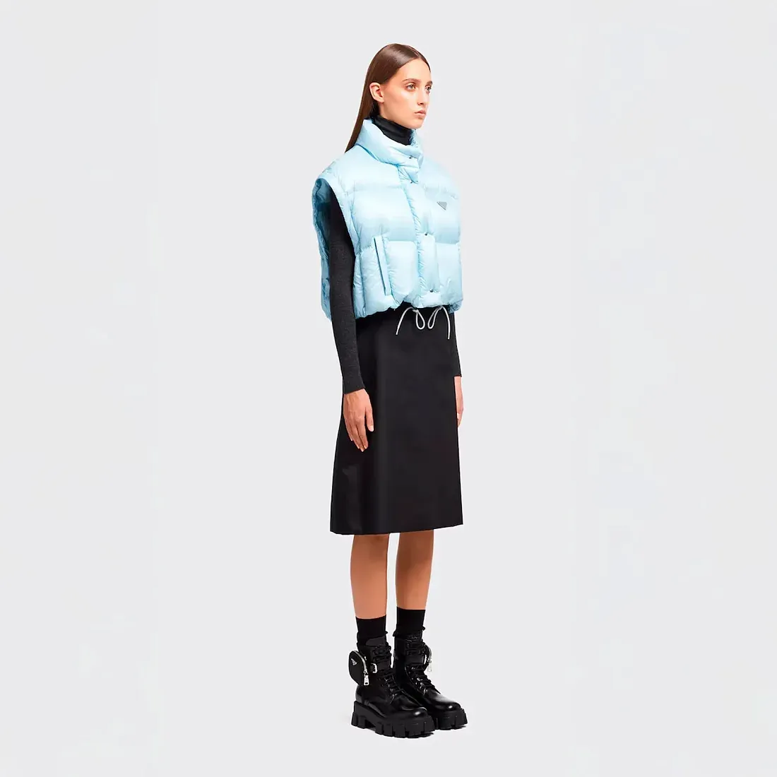 Prada Укороченный пуховик-трансформер из Re-Nylon Sky Blue - фото 3
