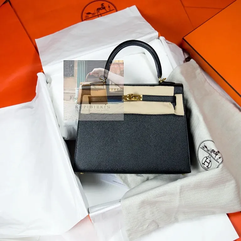 Hermes Kelly 25 Black Epsom Sellier Gold Hardware - фото 1