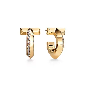 Tiffany & Co. Серьги T T1 Hoop Earrings with Diamonds Yellow Gold - фото 1