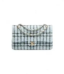 Chanel Классическая сумка 11.12 Tweed Light Blue/Black - фото 1