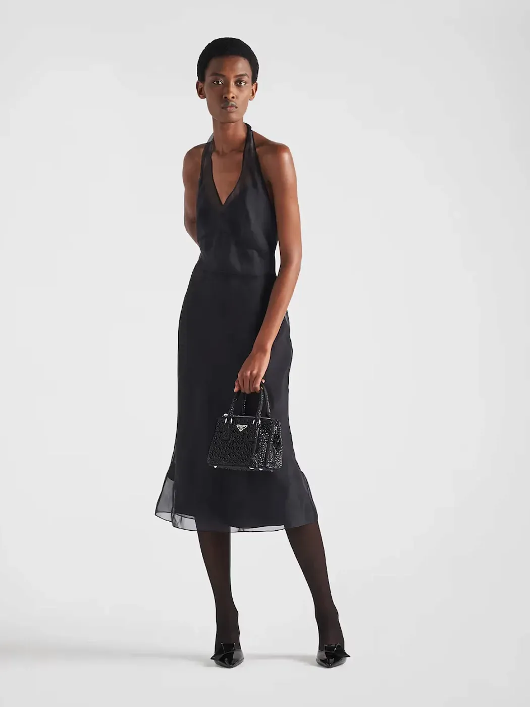 Prada Мини-сумка Galleria из атласа с кристаллами Black - фото 5
