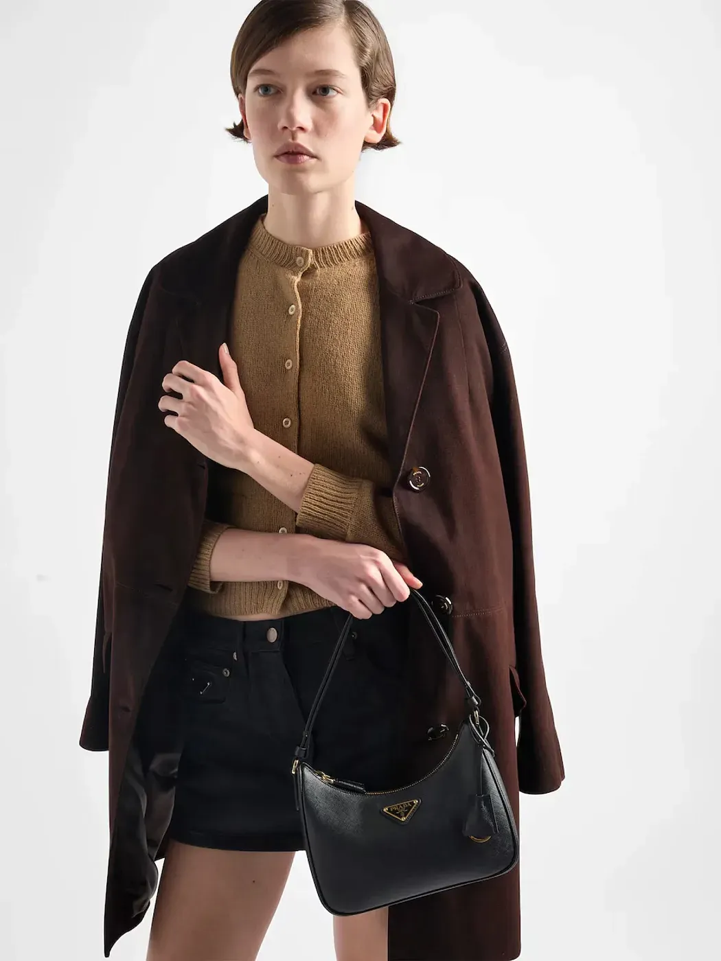 Prada Мини-сумка Re-Edition из сафьяновой кожи Black - фото 2