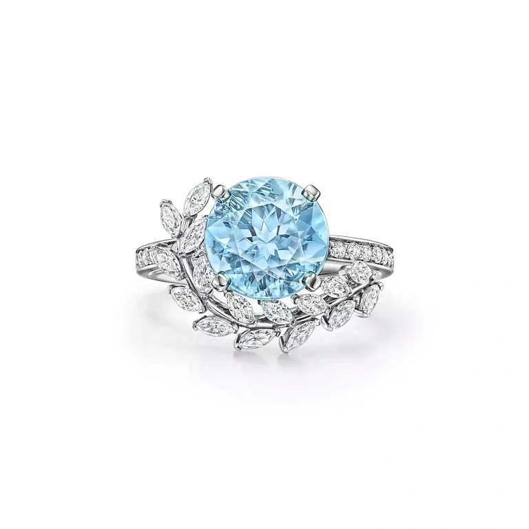 Кольцо Tiffany Victoria Platinum 950/1000 vine ring with decoration Aquamarine Beryl - фото 1