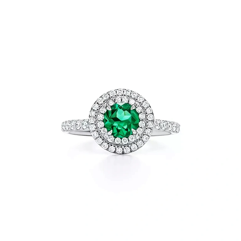 Кольцо Tiffany Soleste 950 platinum ring with a ruby ​​and diamonds Beryl Emerald - фото 1