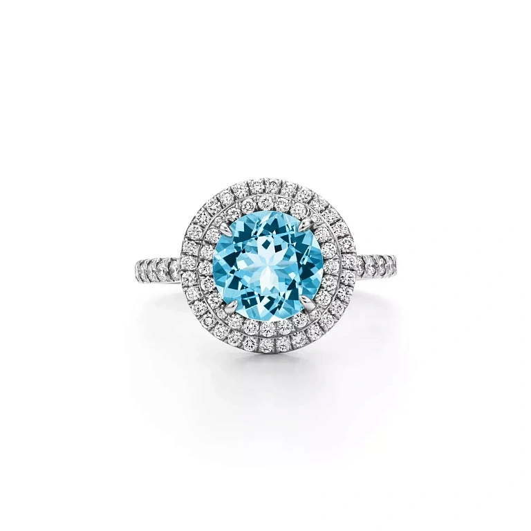 Кольцо Tiffany Soleste 950 platinum ring with a ruby ​​and diamonds Aquamarine Beryl - фото 1